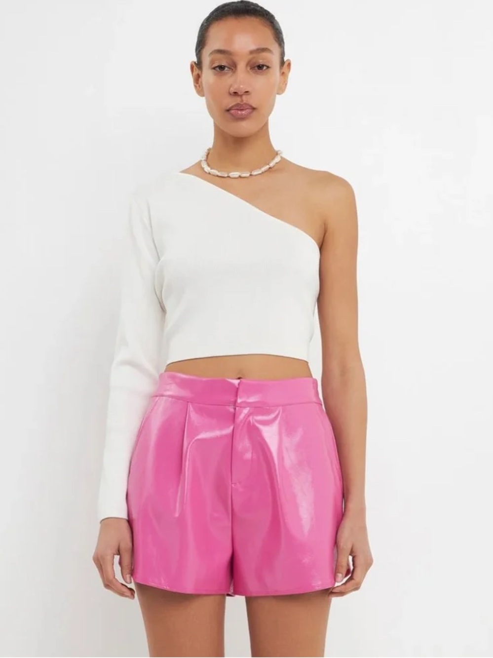 GREY LAB High-Shine Pink Vinyl Bermuda Shorts